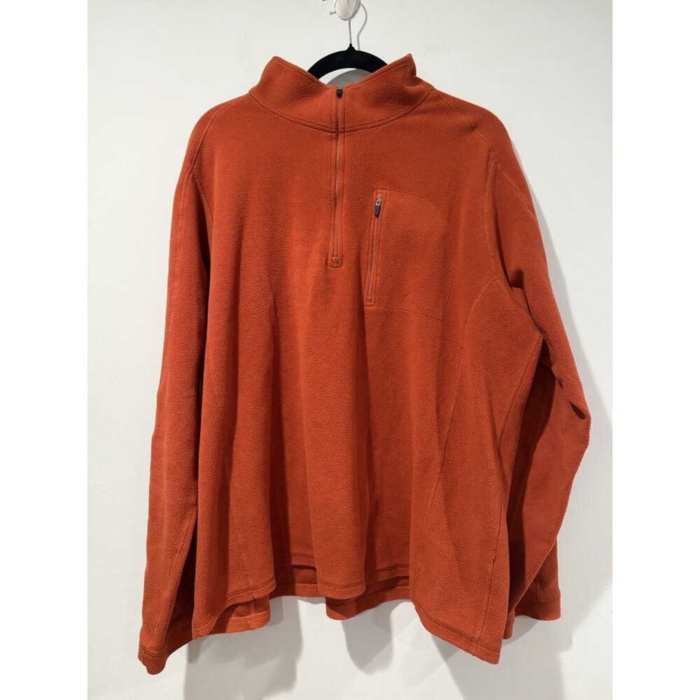 LL Bean Pullover Jacket Mens XL Orange Fleece 1/4 Zip Hiking Travel Vacation